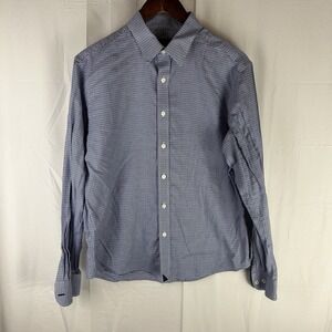 UnTuckit Button Shirt Men's Medium Blue Black Houndstooth Long Sleeve Cotton